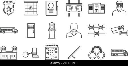 Jeu d'icônes humaines de prison, style de contour Illustration de Vecteur