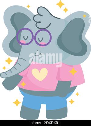 Dessin animé éléphant avec lunettes, zoo animal et illustration vectorielle thème de la vie Illustration de Vecteur