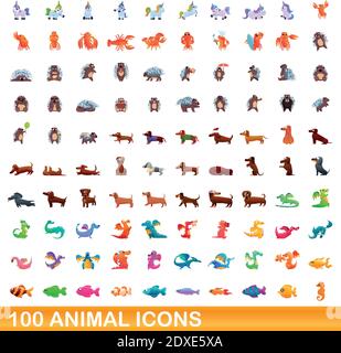 100 icônes d'animaux fixés. Cartoon illustration de 100 icônes animales vector set isolé sur fond blanc Illustration de Vecteur