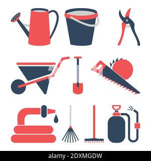 Outils de jardin icônes vectorielles colorées isolées sur fond blanc Illustration de Vecteur