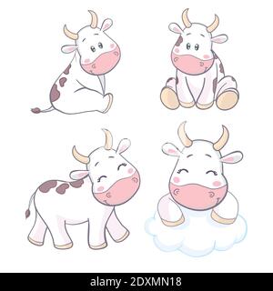 Motif dessin dessin animé de personnage mignon de vache Illustration de Vecteur