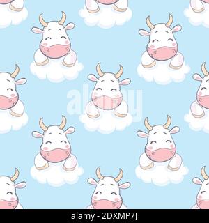 Motif de dessin animé Doodle Cows sans couture. Arrière-plan vectoriel. Illustration de Vecteur