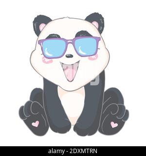 panda en lunettes. ours noir et blanc. vecteur. illustration. bande dessinée panda. Illustration de Vecteur