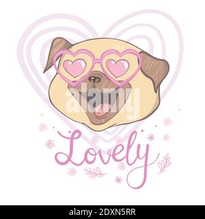 Mignon chiot pug sur un fond blanc veut jouer, carte vectorielle Illustration de Vecteur