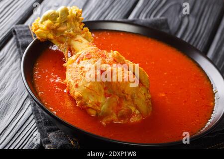 Soupe guatémaltèque à la dinde avec une purée de légumes et d'épices gros plan dans un bol sur la table. Horizontale Banque D'Images