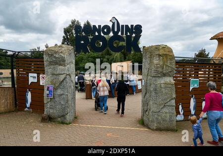 Entrée au Penguins Rock au zoo d'Édimbourg, Écosse, Royaume-Uni Banque D'Images