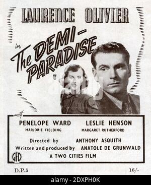 LAURENCE OLIVIER ET PENELOPE DUDLEY - QUARTIER DANS LE DEMI-PARADIS 1943 réalisateur ANTHONY ASQUITH écrivain / producteur ANATOLE DE GRUNWALD Two Cities films / distributeurs de films généraux (GFD) Banque D'Images