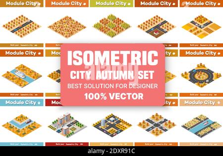 Ensemble isométrique de blocs module de zones de l'automne Illustration de Vecteur