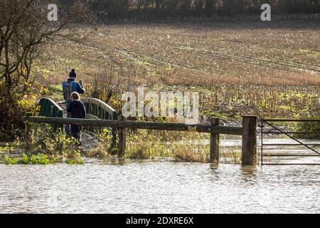 Ware, Angleterre. 24 décembre 2020 en photo : les champs du domaine de Youngsbury à Thundridge, près de Ware, sont inondés alors que la Rib brise ses berges après une forte pluie pendant la nuit. Crédit : Rich Dyson/Alay Live News Banque D'Images