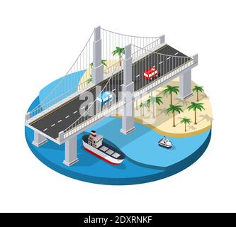 Le pont de l'infrastructure urbaine est isométrique Illustration de Vecteur