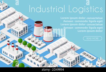 Modèle illustré de la ville isométrique 3D de la logistique industrielle Illustration de Vecteur