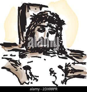 Face de Jésus Christ crucifié sur la croix, illustration vectorielle Illustration de Vecteur