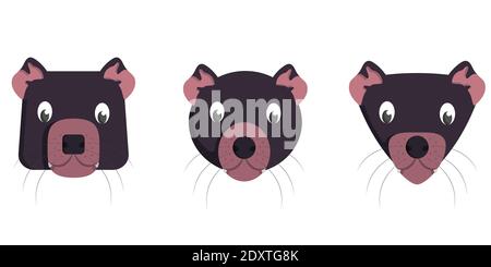 Ensemble de diables tasmanie de dessin animé. Différentes formes de visages d'animaux. Illustration de Vecteur