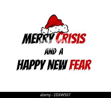 Joyeux crise et bonne nouvelle plaisanterie de peur pour Noël et bonne nouvelle année salutations. Lettrage du texte de la bande dessinée pop art. Chapeau de Père Noël rouge. Illustration de Vecteur