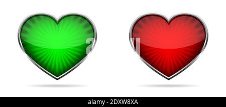 Icône cœur. Jeu de coeurs brillants dans cadre chromé. Illustration vectorielle. Symbole d'amour Illustration de Vecteur