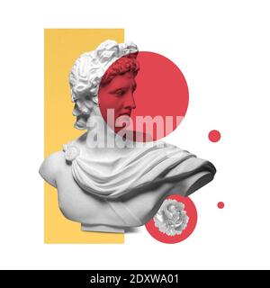 Affiche d'art conceptuel moderne avec ancienne statue. Collage d'art contemporain Banque D'Images