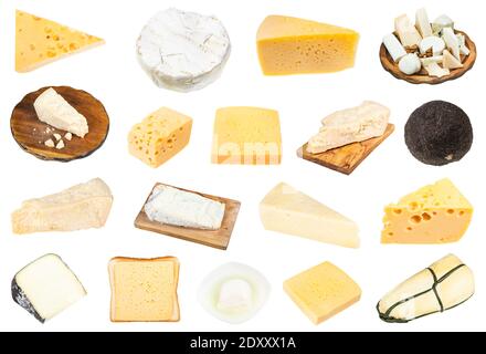 différents fromages isolés sur fond blanc Banque D'Images