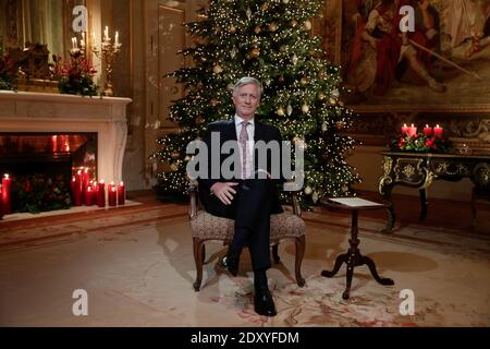 A L'ATTENTION DES ÉDITEURS - EMBARGO SUR LA PUBLICATION JUSQU'À 18:48H SUR 24 DÉCEMBRE 2020 Roi Filip - Philippe de Belgique photographié pendant l'enregistrement de y Banque D'Images