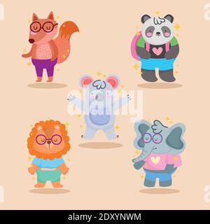 Fox panda porter koala lion et éléphant dessin animé, Animal zoo et thème de la vie illustration vectorielle Illustration de Vecteur