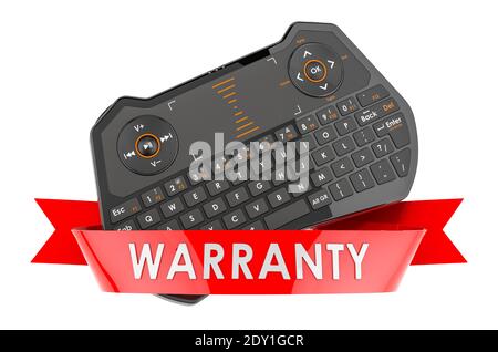 Concept de garantie du mini-clavier. Rendu 3D isolé sur fond blanc Banque D'Images