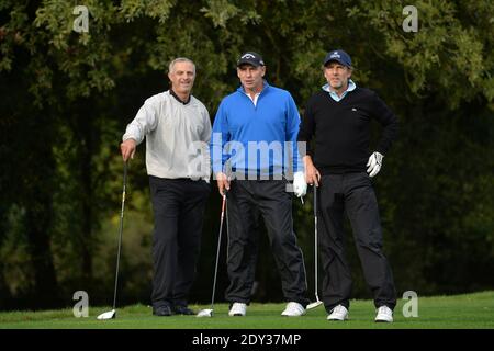 Alain Roche, Stephane Freiss et Alain Boghossian participant au Tee Break Gourmand au Golf d'Etiolles près de Paris, France, le 7 octobre 2014. Photo de Laurent Zabulon/ABACAPRESS.COM Banque D'Images