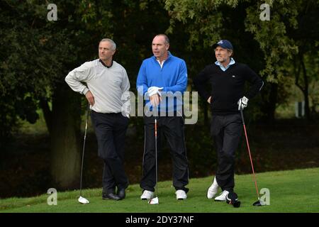 Alain Roche, Stephane Freiss et Alain Boghossian participant au Tee Break Gourmand au Golf d'Etiolles près de Paris, France, le 7 octobre 2014. Photo de Laurent Zabulon/ABACAPRESS.COM Banque D'Images