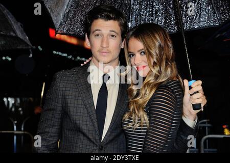 Miles Teller et sa petite amie Keleigh Sperry assistant à la première de Whiplash lors du BFI London film Festival à Odeon Leicester Square à Londres, Royaume-Uni, le 15 octobre 2014. Photo d'Aurore Marechal/ABACAPRESS.COM Banque D'Images