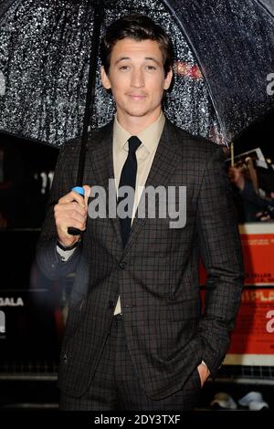 Miles Teller participe à la première de Whiplash lors du BFI London film Festival à Odeon Leicester Square à Londres, Royaume-Uni, le 15 octobre 2014. Photo d'Aurore Marechal/ABACAPRESS.COM Banque D'Images