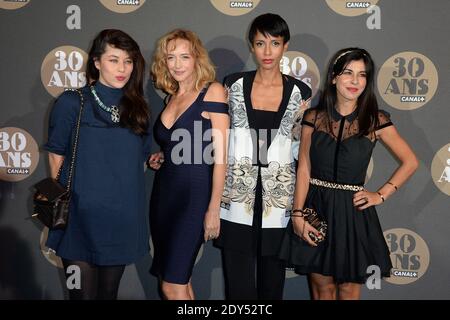 Mylène Jampanoi, Helene de Fougerolles, Sonia Rolland et Reem Kherici assistent à la fête du 30e anniversaire de Canal plus qui s'est tenue au Palais de Tokyo à Paris, France, le 4 novembre 2014. Photo de Nicolas Briquet/ABACAPRESS.COM Banque D'Images