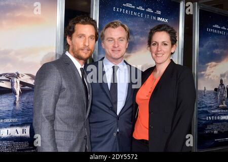 L'acteur Matthew McConaughey, le réalisateur Christopher Nolan et la productrice Emma Thomas marchent le tapis rouge lors de la première de Paramount Pictures à Washington, DC, interstellaire au Lockheed Martin IMAX Theatre au National Air and Space Museum à Washington, DC, USA, le 05 novembre 2014. Photo de Kris Connor/ABACAPRESS.COM Banque D'Images