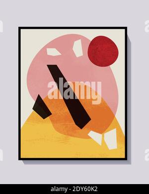 Modèle d'affiche vectoriel, design de style Boho et Matisse. Imprimé artistique pour une décoration confortable aux couleurs pastel. Illustration de Vecteur