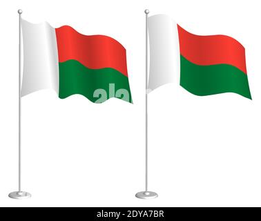 drapeau de madagascar sur le mât agitant dans le vent. Élément de design des fêtes. Point de contrôle pour les symboles de carte. Vecteur isolé sur fond blanc Illustration de Vecteur