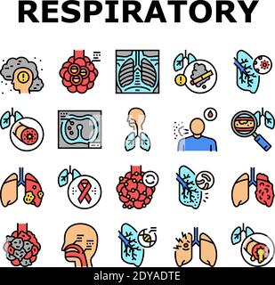 Les icônes de collecte des maladies respiratoires définissent le vecteur Illustration de Vecteur