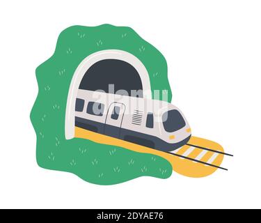 Train à grande vitesse dans le tunnel. En train. Illustration vectorielle dessinée à la main Illustration de Vecteur
