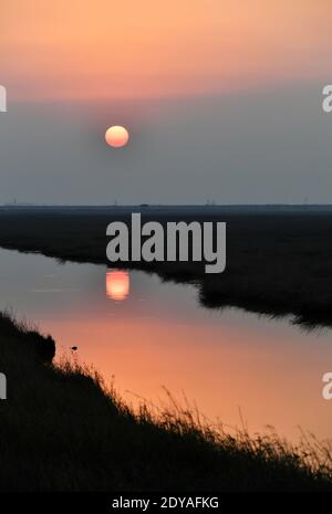 La vue magnifique du plus grand lac d'eau douce de Chine, le lac Poyang, où de grandes prairies poussent et où des oiseaux migrateurs volent est photographiée à Wuchen Banque D'Images