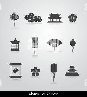 asian elements sa collection décorative de lanternes ornements en chinois et le style japonais pour le vecteur d'invitation à la circulaire de carte de vœux illustration Illustration de Vecteur