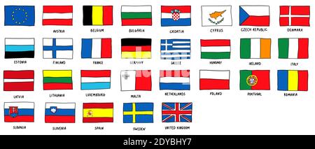 Ensemble de drapeaux de l'Union européenne dessin de style vectoriel Doodle illustration Illustration de Vecteur
