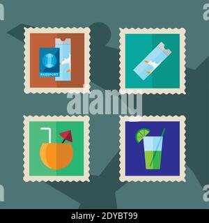 lot de quatre vacances ensemble tampons icônes dessin vectoriel illustration Illustration de Vecteur