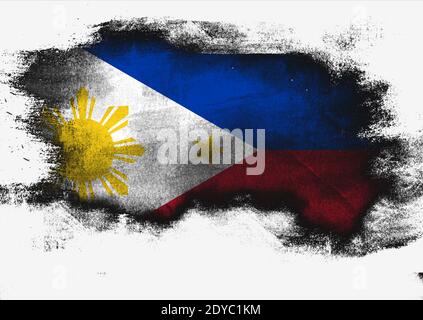 Une illustration du drapeau des Philippines sur son territoire, peint à la brosse sur fond blanc Banque D'Images