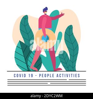 homme portant un masque médical marchant sur l'illustration du vecteur de plage conception Illustration de Vecteur