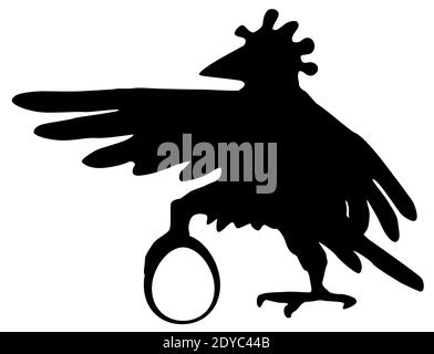 Poulet se tenant appuyé sur l'œuf gestantes dessin dessin symbole silhouette stencil noir, illustration vectorielle, horizontal, isolé Illustration de Vecteur