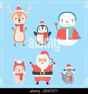 père noël et animaux portant des vêtements de noël personnages vecteur illustration design Illustration de Vecteur