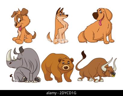 groupe de six animaux bande dessinée personnages dessin vectoriel illustration design Illustration de Vecteur