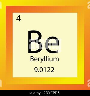 Tableau périodique des éléments chimiques béryllium Be. Illustration d'un vecteur à un élément, icône d'élément de métaux alcalins avec masse molaire et nombre atomique Illustration de Vecteur