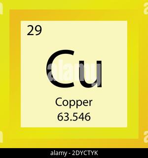 Cu cuivre élément chimique Tableau périodique. Illustration d'un vecteur à élément unique, icône d'élément de métaux de transition avec masse molaire et nombre atomique. Illustration de Vecteur