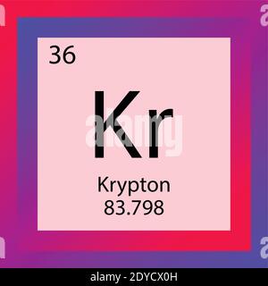 KR Krypton Tableau périodique des éléments chimiques. Illustration d'un vecteur à un élément, icône d'élément de gaz nobles avec masse molaire et nombre atomique. Illustration de Vecteur