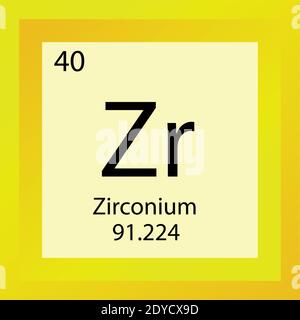 Tableau périodique de l'élément chimique Zirconium ZR. Illustration d'un vecteur à élément unique, icône d'élément de métaux de transition avec masse molaire et nombre atomique. Illustration de Vecteur