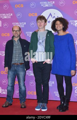 STEFI Celma, Norman Thavaud et Maurice Barthelemy se posent lors du 16e Festival du film comique de l'Alpe d'Huez qui s'est tenu à l'Alpe d'Huez, en France, le 17 janvier 2013. Photo de Jeremy Charriau/ABACAPRESS.COM Banque D'Images