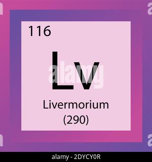 Tableau périodique des éléments chimiques LV Livermorium. Illustration d'un vecteur à élément unique, icône d'élément avec masse molaire et nombre atomique. Illustration de Vecteur