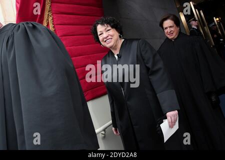 La juge de la Cour suprême Sonia Sotomayor arrive pour l'inauguration présidentielle sur le front ouest du Capitole des États-Unis à Washington, DC, États-Unis, le 21 janvier 2013. Barack Obama a été réélu pour un deuxième mandat en tant que président des États-Unis. Photo de Win McNamee/Pool/ABACAUSA.COM Banque D'Images